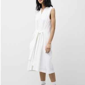 Cotton Seersucker Belted Sleeveless Dress